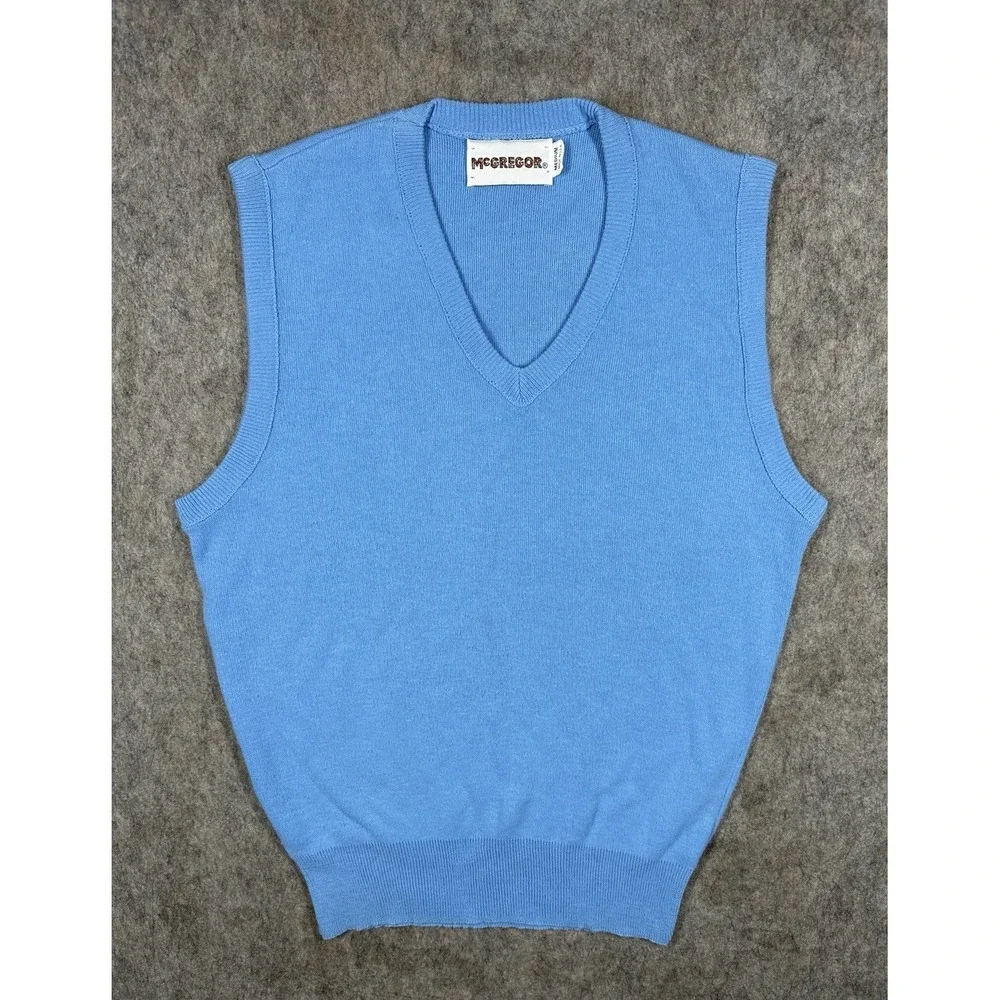 Vintage 70s 80s McGregor Sweater Vest Mens M Blue V Neck Acrylic USA Made